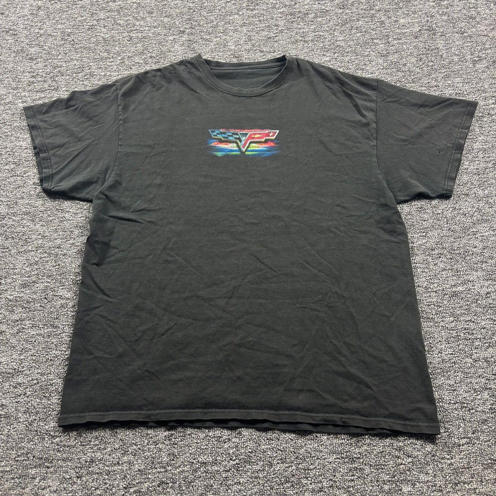 Y2K Corvette Chevrolet Racing Graphic Black T-Shirt Mens Size XL